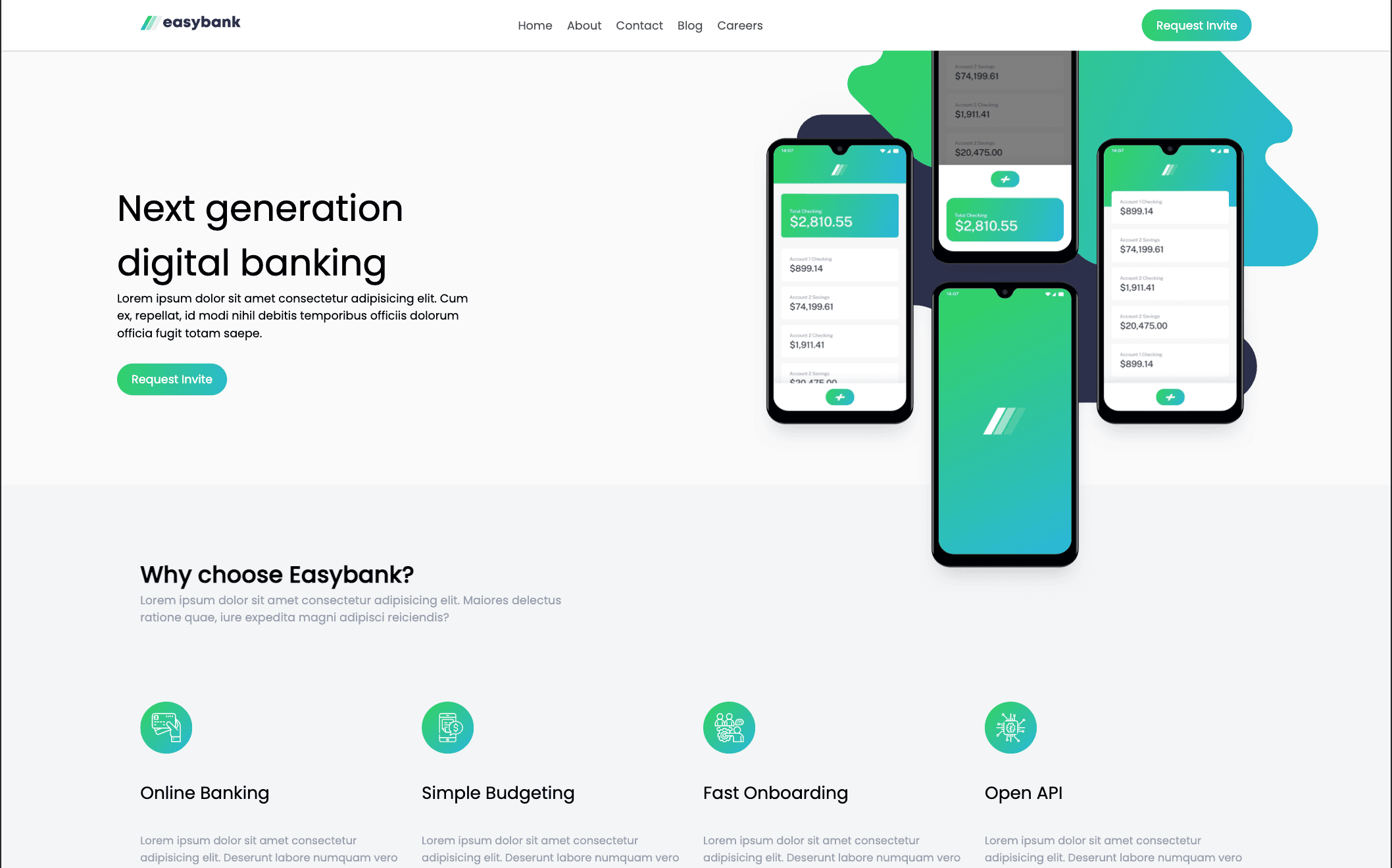 Easybank landing page